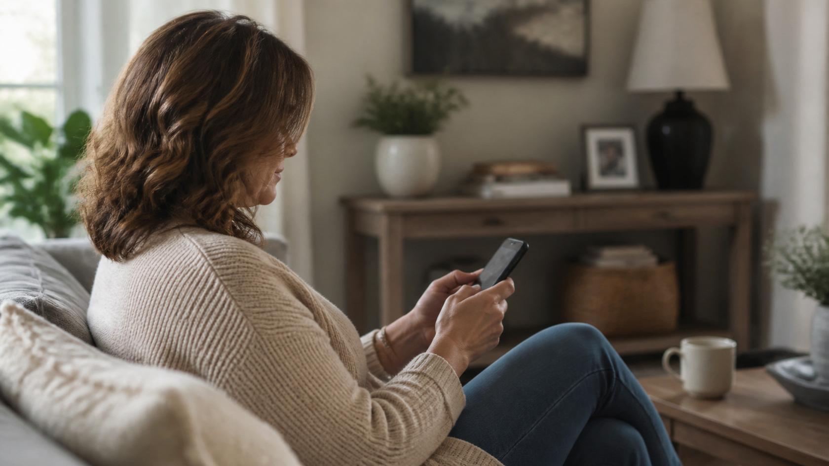 Vrouw plaatst bericht condoleanceregister met mobiele telefoon